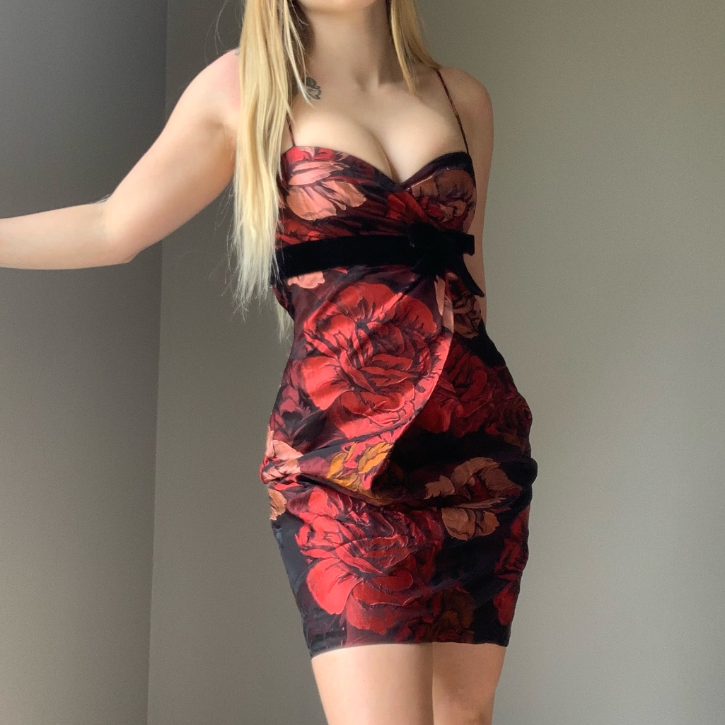 Small (4) Cyril Verdavainne Red Floral Cocktail Mini Dress
